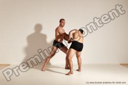 Underwear Fighting Man - Man White Muscular Short Brown Dynamic poses Academic